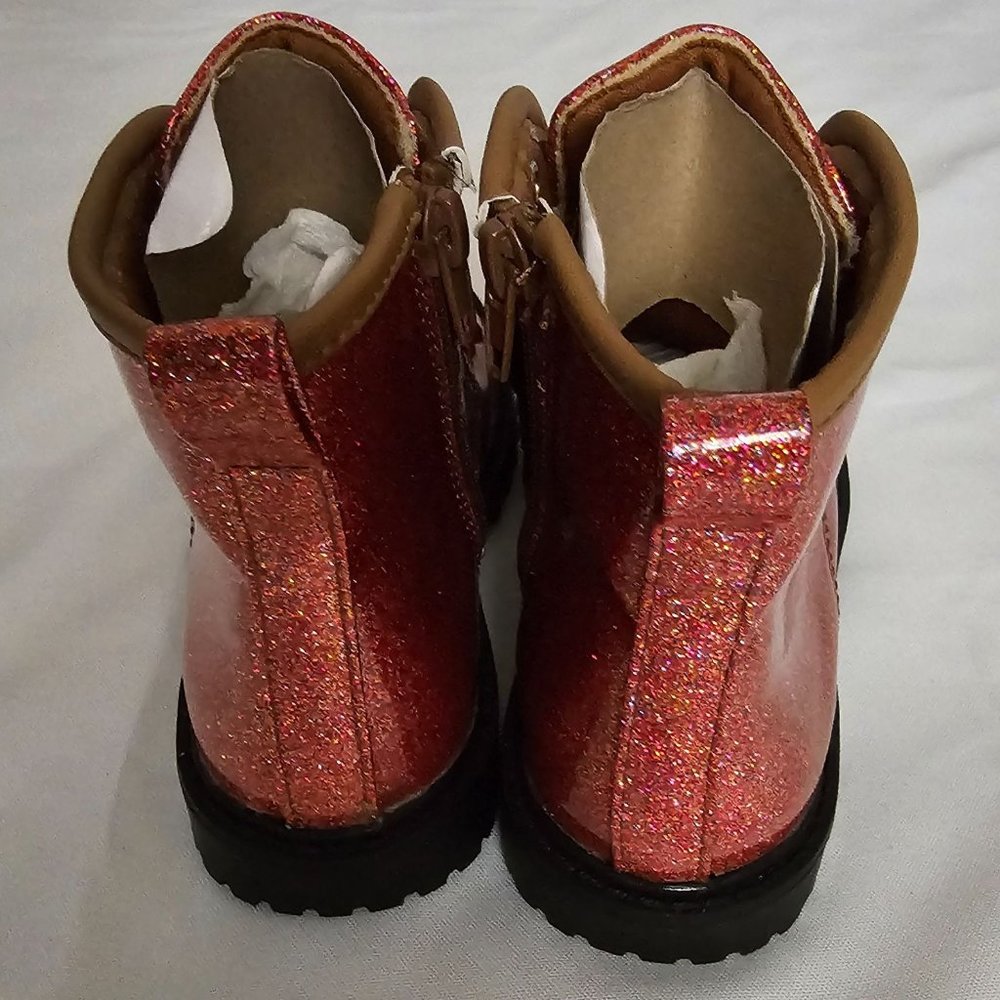 FITORY Kids Girls Brown Gypsophila Glitter Side Zipper Lace Up Ankle Boots US-12 - Picture 11 of 12